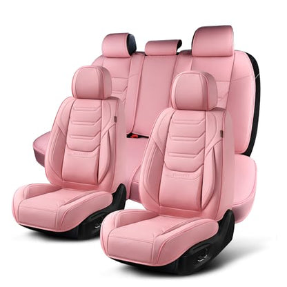 TIEHESYT Car Seat Covers Full Set, Breathable Leather Automotive Front and Rear Seat Covers, Car Seat Protectors Full Set, Compatible with Most Vehicles, SUV (Cute Pink, Front Pair and Rear) - color: Cute Pink, size: Front Pair and Rear Headrestless