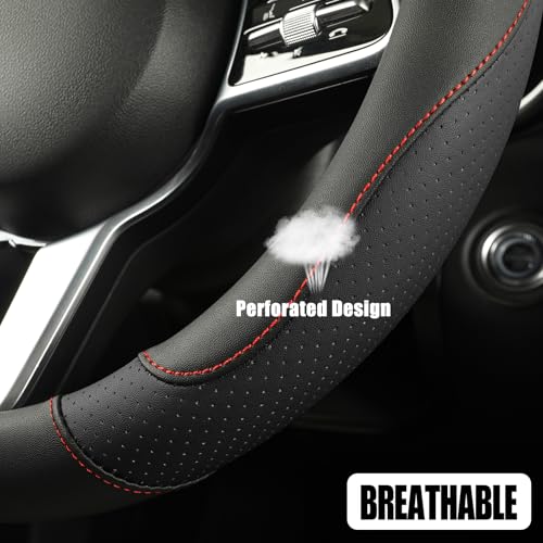 Automative Car Steering Wheel Cover 15 inch Comfort Durability Safety Anti-Slip,Black - color: Black, size: Round-Middle[14.5''-15'']