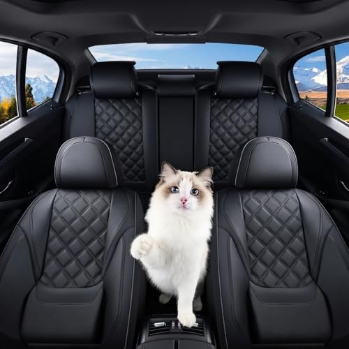 Car Seat Covers Full Set, Luxury Leather Seat Cover for Cars 5 Seats, Front Seats and Back Car Seat Protector Waterproof Seat Cushions, Universal Automotive Seat Covers for Most Cars SUV Trucks, Black - color: Black-B, size: Full Set