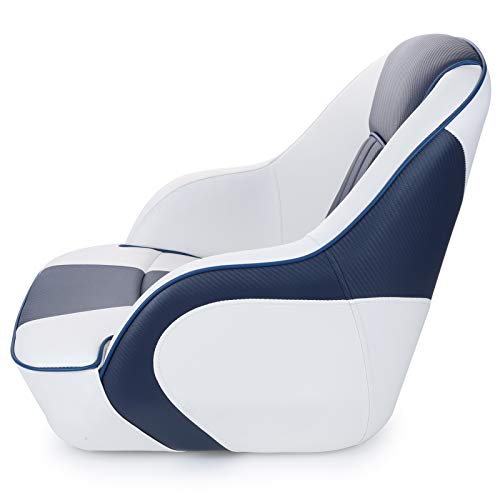 NORTHCAPTAIN Pontoon Boat Seat Captain Bucket Seat with Boat Seat Cover - color: E-White/Navy Blue