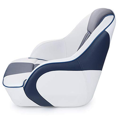 NORTHCAPTAIN Pontoon Boat Seat Captain Bucket Seat with Boat Seat Cover - color: E-White/Navy Blue