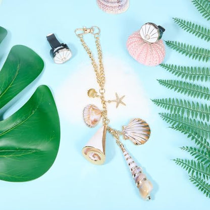 3pcs Sea Shells Car Decor Set Handmade Coastal Rear View Mirror Hanging Accessory and Air Vent Clips Set Cute Beach Themed Car Interior Decorations Ocean Themed Cute Car Charms for Women