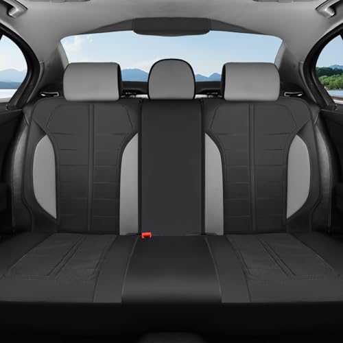 Coverado Leather and Air Mesh Seat Cover, Car Seat Cover Rear Seats, 3D Breathable Seat Protectors Sports Carbon Fiber Airbag Compatible Comfort Universal for Most Cars, Van,Trucks, SUV, Black&Grey - color: Black&Gray, size: Rear