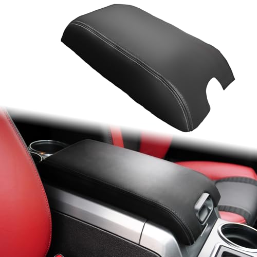 Center Console Armrest Cover Replacement Compatible with Ford F-150 F150 12th Gen 2009-2014, Leather Armrest Protector Accessories (Black,Leather Part Only)