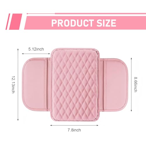 Car Middle Center Console Cover, Stylish Leather Scratch-resistant Non-slip Armrest Cover, Classic Center Console Protective Decoration with Storage Pocket, Universal for Most Vehicles (Pink)