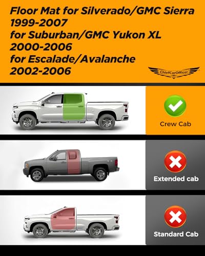 Car Floor Mats for Chevy Silverado: for Silverado/GMC Sierra 1999-2007 Crew Cab| for Suburban/Yukon XL 2000-2006| for Escalade/Avalanche 2002-2006 All Weather Truck Custom Accessories Front Rear Liner