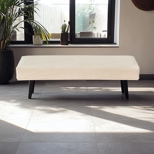 FUANGUI Waterproof Bench Cover, Stretch Jacquard Dining Bench Cover for bedrooms, Living Rooms, Kitchens, Protector Chair Bench Piano Bench Seat Covers Stool Slipcover Removable, Washable - Beige - color: Jacquard Beige