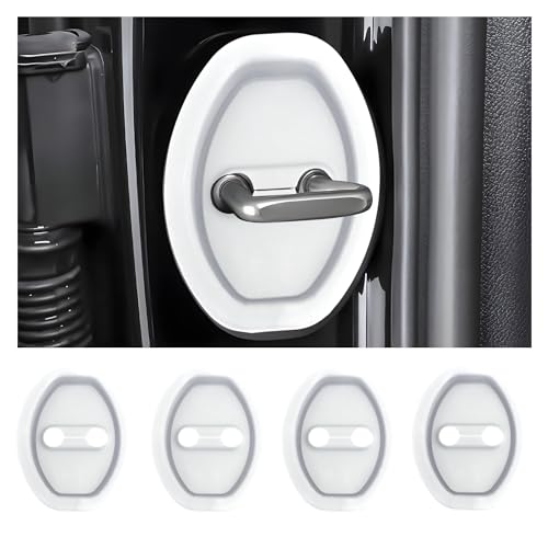 4PCS Door Latch Lock Cover,Silicone Door Latch Guard Car Decorations&Protects Door Latches,Universal Self-Adhesive Door Lock Latch Protector Car Accessories for Most Vehicles (White) - color: White