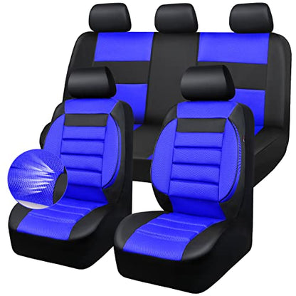 CAR PASS Leather 3D Foam Back Support Car Seat Covers Full Set Air Mesh Automotive Seat Covers, All Season Car Seat Cover Fit Automotive,SUV,Sedan,Van, Airbag Compatible Elegance(Black and Blue Royal) - color: Black and Blue