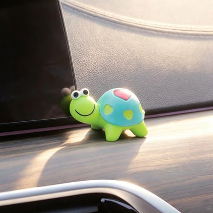 YGMONER 4Pcs Cute Resin Tortoise Figurines for Car Dashboard – Mini Turtle Ornaments for Car Monitor Decor, Small Animal Statue with Adhesive Stickers