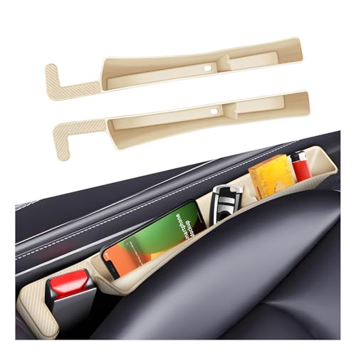2PCS Car Seat Gap Filler Organizer, Multifunctional Seat Side Gap Filler with Phone Holder, Auto Crevice Blocker Between Seats for Prevent Essential Items from Falling (Beige) - color: Beige