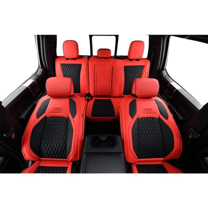 Coverado F250 Car Seat Covers Full Set, Leather Waterproof Automotive Seat Covers for Cars, SUVs, Pickup Trucks, Fits 2015-2026 F150 SuperCrew, 2017-2026 F250 F350 F450 Crew Cab, Red - color: Red, size: FullSet
