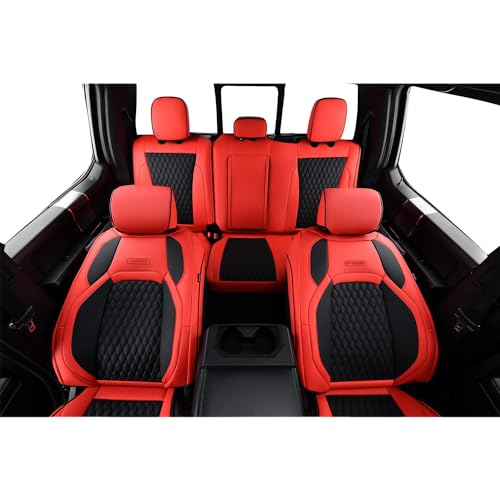 Coverado F250 Car Seat Covers Full Set, Leather Waterproof Automotive Seat Covers for Cars, SUVs, Pickup Trucks, Fits 2015-2026 F150 SuperCrew, 2017-2026 F250 F350 F450 Crew Cab, Red - color: Red, size: FullSet