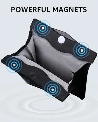 Trash Can for Tesla Model Y 2020-2026 Garbage Bag [Strong Magnetic Buckle] with LED Light 1PCS Backseat Hanging Garbage Bin Waterproof Faux Leather Model Y Interior Accessories 2.5 Gallons - size: Model Y