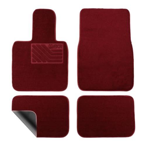 EKR All-Weather Universal Fit Car Floor Mats, 0.5 inch Thick Car Carpet Mats, Anti-Slip Automotive Mat with Driver Heel Pad Fit for SUV, Vans,Sedans, Trucks (Burgundy,4pcs Black Full Set) - color: Burgundy