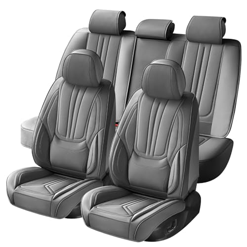 Car Seat Covers Full Set Gray, Premium Leather Car Seat Covers, Waterproof and Breathable Seat Covers, Universal Car Seat Protector Fit for Cars, Trucks, SUVs, Pick-ups - color: Gray, size: Full Set