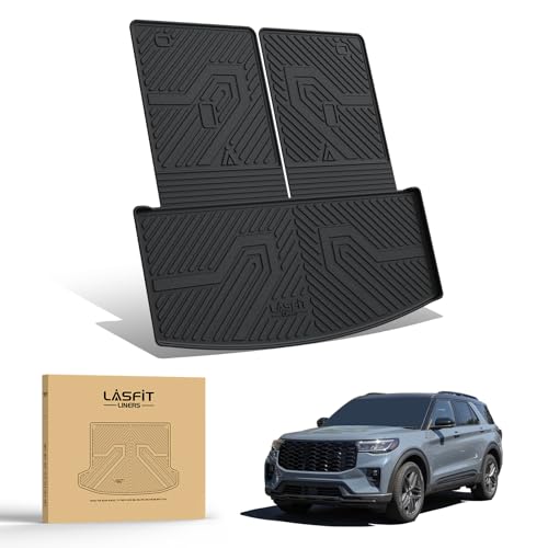 LASFIT Cargo Mat for Ford Explorer 2020-2025 2026 Trunk & Backrest Liner, Custom Fit All Weather Protector Split Design Easy Installation Trunk with Seatback Mat Accessories, 1pc Black