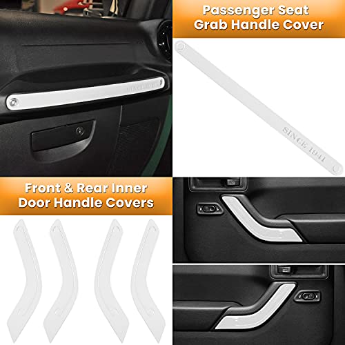 E-cowlboy 18 PCS Full Set Interior Decoration Trim Kit Steering Wheel Center Console Door Handle Air Conditioning Vent Cup Holder Gear Cover Trim for Jeep Wrangler JK JKU 2011-2018 4-Door (White) - color: White