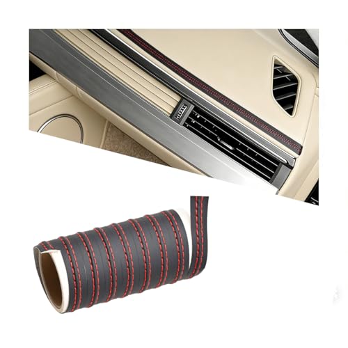 Car Interior Trim Strip, 13.12FT Genuine Leather Flexible Vehicle Door Panel Gap Decorative Molding Line, Aesthetic Auto Dashboard Line Strip, Universal for SUV RV Truck (Black/Red) - color: Black/Red