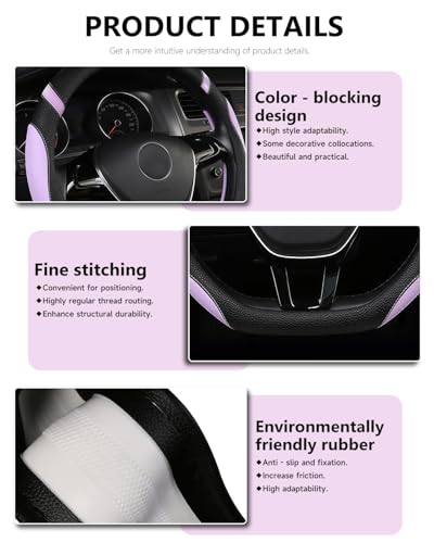 D-Shaped Flat Bottom Steering Wheel Cover for Women Girl, Stylish Car Accessory Non-Slip Car Interior Accessories (Purple)