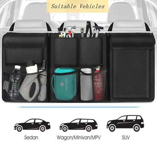 Car Trunk Organizer, Detachable Car Backseat Hanging Organizer with 7 Large Storage Pockets, Collapsible Back Seat Organizer Car Interior Accessories for SUV, Van, Jeep