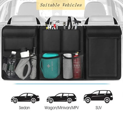 Car Trunk Organizer, Detachable Car Backseat Hanging Organizer with 7 Large Storage Pockets, Collapsible Back Seat Organizer Car Interior Accessories for SUV, Van, Jeep
