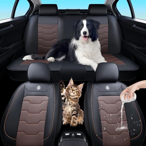 Car Seat Cover Full Set Kit, Universal Car Seat Cover for Cars, Waterproof Leather, Protect & Upgrade Car Interior, Airbag Compatible, Easy to Install & Clean, for SUV, Pickup Truck, Sedan - color: C_Coffee