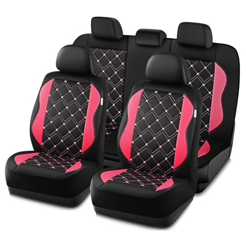 Road Comforts Seat Covers, Premium Leather Car Seat Covers Full Set for Women Girls,Airbag Compatible, Automotive Seat Covers Universal Fit Most Cars,Vans,Truck,SUV - color: Hot Pink Full Set