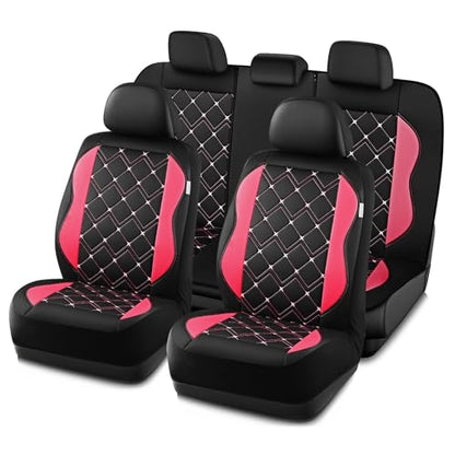 Road Comforts Seat Covers, Premium Leather Car Seat Covers Full Set for Women Girls,Airbag Compatible, Automotive Seat Covers Universal Fit Most Cars,Vans,Truck,SUV - color: Hot Pink Full Set