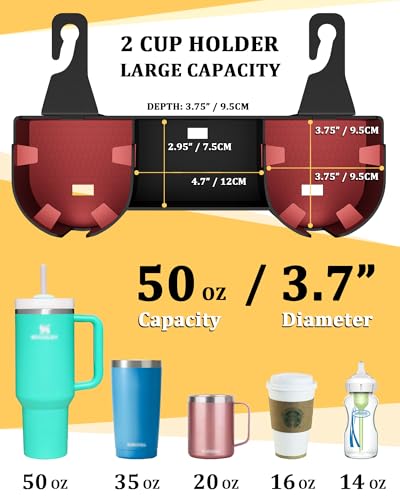 Car Headrest Backseat Cup Holder 3.7" with Organizer, High Capacity 4 in 1 Seat Back Organizer with Headrest Hooks, Multifunctional Storage for Car Travel Accessories Compatible with Most Vehicles - color: RED+BLACK, size: 2 Pack