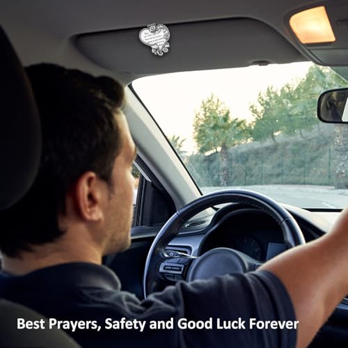 Heart-Shaped Car Visor Clip, Driving Safety Prayer Religious Car Gifts for New Driver Teen Boys Girls Parent Family Friends, New Car Gifts