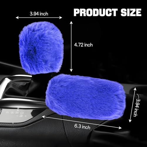 Hovom 2PCS Fluffy Car Gear Shift Knob Cover & Handbrake Cover, Soft Plush Hand Brake Handle & Gear Shift Cover for Women Girls, Universal Comfortable Warm Furry Car Accessories (Royal Blue) - color: Royal Blue
