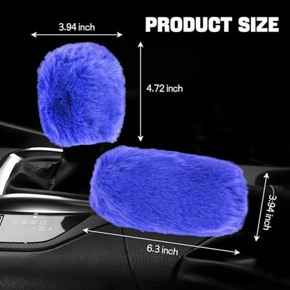 Hovom 2PCS Fluffy Car Gear Shift Knob Cover & Handbrake Cover, Soft Plush Hand Brake Handle & Gear Shift Cover for Women Girls, Universal Comfortable Warm Furry Car Accessories (Royal Blue) - color: Royal Blue