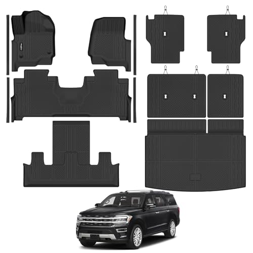 Floor Mats for 2018-2024 Ford Expedition Max 7 Seats/Captain Seat, Trunk Mat and Backrest Mat & Door Sill Guard All Weather TPE Protector for Ford Expedition Max Accessories - size: 6)Expedition Max 7 Seats|2018-2024