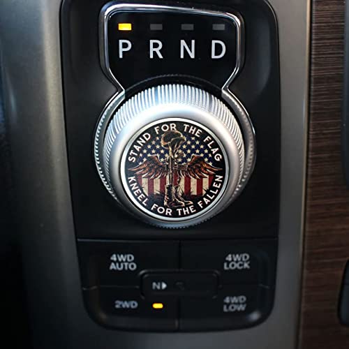 Gear Shift Switch Knob Cover Aluminium Dial Shifter Trim Plate for Dodge Ram 1500/2500 Battlefield Cross Stand for The Flag Kneel for The Fallen Patriotic