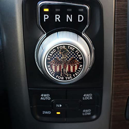 Gear Shift Switch Knob Cover Aluminium Dial Shifter Trim Plate for Dodge Ram 1500/2500 Battlefield Cross Stand for The Flag Kneel for The Fallen Patriotic