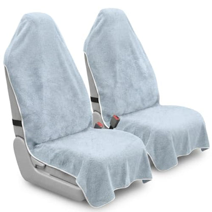 Car Seat Towel Cover, 2pcs Universal Front Seat Protector for Cars, SUVs and Trucks, Sweat Towel Car Seat Cover for Gym, Yoga, Swimming, Pets and Family Travel, Light Gray
