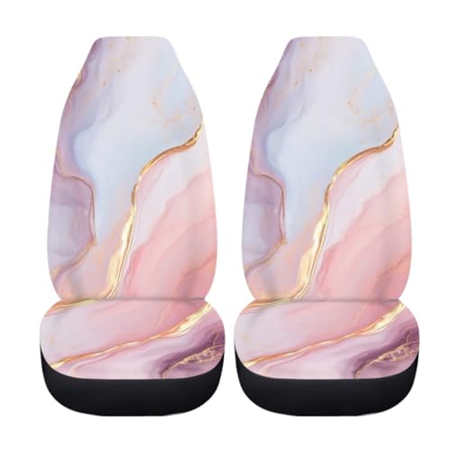 Pehede Car Seat Cover Gold Pink Marble Texture Front for Cars, Easy to Install Cover Set, Accessories Auto Trucks Van SUV,2 Packs - color: Multi14