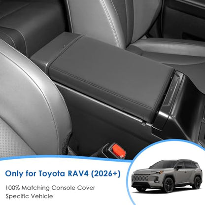 2026 RAV4 Center Console Cover wiht Privacy Pocket, for Toyota RAV4 (LE/SE/XLE Premium/Woodland/XSE/Limited/GR Sport), Waterproof &Comfy Leather Armrest Cover 2026 RAV4 Accessories