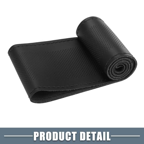 Car Hand Sewn DIY Steering Wheel Cover Breathable Comfortable 32-35cm Stitch on Wrap Cover Microfiber Leather Black Stitches - color: Black Stitches