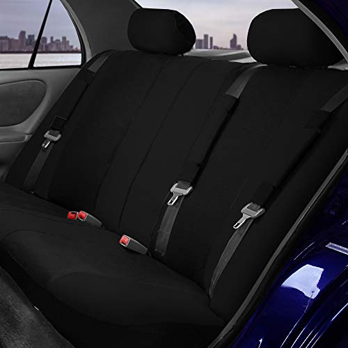 FH Group Light & Breezy Flat Cloth Cars Seat Covers Combo Steering Wheel Cover & Seat Belt Pads, Airbag and Split Rear Universal Fit Interior Accessories Cars Trucks SUV 7 Seater Three Row Set Black - color: Black