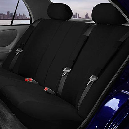 FH Group Light & Breezy Flat Cloth Cars Seat Covers Combo Steering Wheel Cover & Seat Belt Pads, Airbag and Split Rear Universal Fit Interior Accessories Cars Trucks SUV 7 Seater Three Row Set Black - color: Black