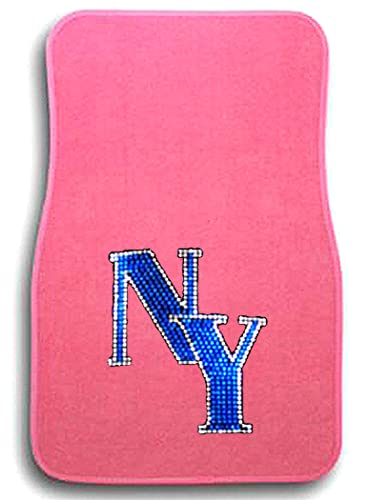 Universal Fit Front/Rear 4-Piece Full Set Crystal Bling Rhinestone Design Studded Carpet Car SUV Truck Pink Floor Mats - 4 Pcs Set (New York-Pink) - color: New York-Pink
