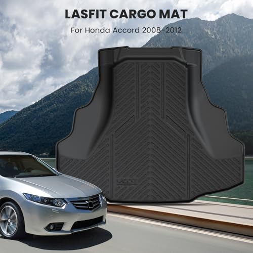 LASFIT Trunk Mat for Honda Accord 2012 2011 2010 2009 2008, All Weather TPE Custom Fit Pet Friendly Easy Clean Trunk Liner Cargo Mat Cargo Liner Accessories, Black - style: 6）For Honda Accord | 2008-2012 | Trunk Mat