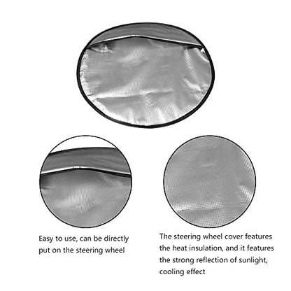 Steering Wheel Sun Shade Cover, Steering Wheel Sun Block Anti-Heat Aluminum Foil Steering Wheel Cover Steering Wheel Sun Heat Shield for SUV Truck Van