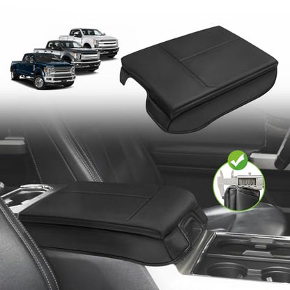 Center Console Armrest Cover Fit for Ford F150 2015-2020 & F250 F350 F450 2017-2022 & Expedition 2018-2024 Accessories, Armrest Pad Console Lid Cushion Vegan Leather 1-Inch Thick(Bucket Seat) - size: 4) 17-22 |F250/F350/F450| Bucket Seat, +Thick
