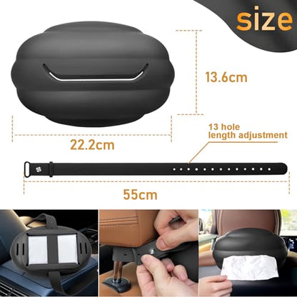 Car Tissue Holder, Silicone Tissue Box Napkin Holder with Adjustable Band,Universal Car Tissue Tube Organizer Perfect for Trucksr Armrest Box,Backseat Holder (Black)