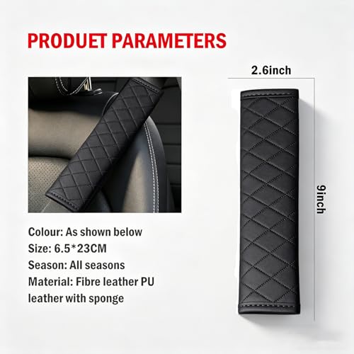 Black PU Leather Seat Belt Covers - 2Pcs, Diamond Stitched Seat Belt Pads, Universal Fit for Car Truck SUV - color: gw-black