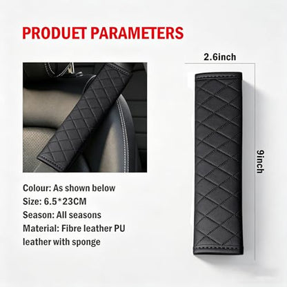 Black PU Leather Seat Belt Covers - 2Pcs, Diamond Stitched Seat Belt Pads, Universal Fit for Car Truck SUV - color: gw-black