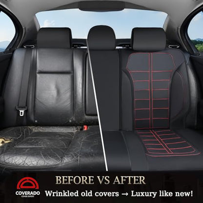 Coverado Full Set Leather Car Seat Covers, Crafted with Full Leather Construction and Carbon Fibre Weave Universal Fit for Most Cars SUV Trucks(Redline - color: RedLine, size: FullSet